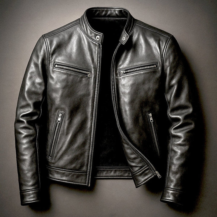 Herrenjacke Vintage Bikerjacke Echtleder Steppjacke mit Reißverschluss für Stil und Komfort 1