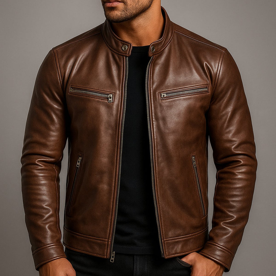 Herrenjacke Vintage Bikerjacke Echtleder Steppjacke mit Reißverschluss für Stil und Komfort 4