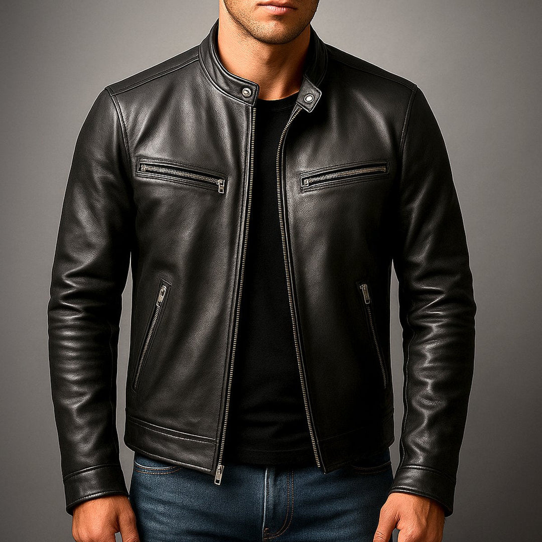 Herrenjacke Vintage Bikerjacke Echtleder Steppjacke mit Reißverschluss für Stil und Komfort 5