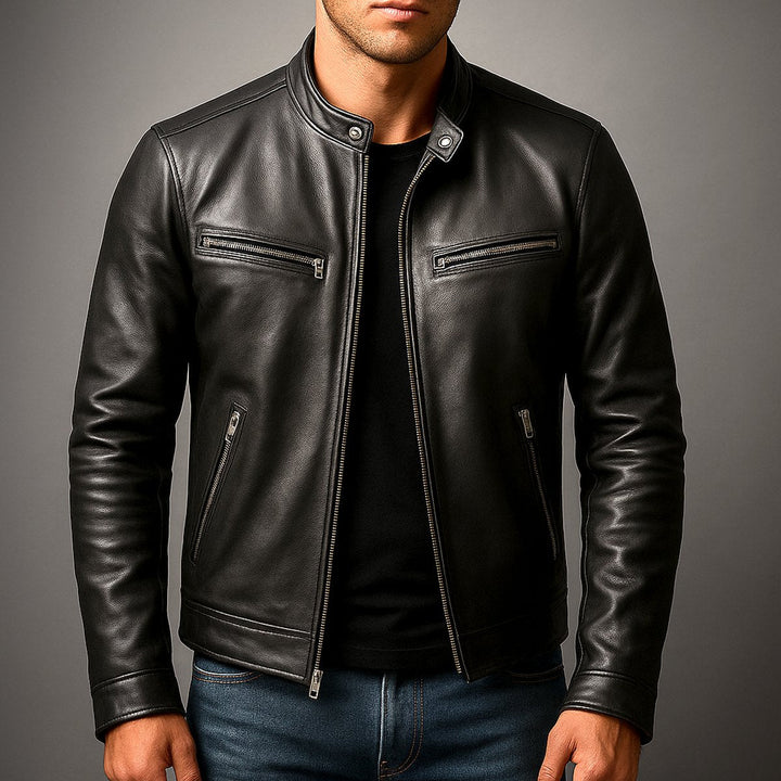 Herrenjacke Vintage Bikerjacke Echtleder Steppjacke mit Reißverschluss für Stil und Komfort 5