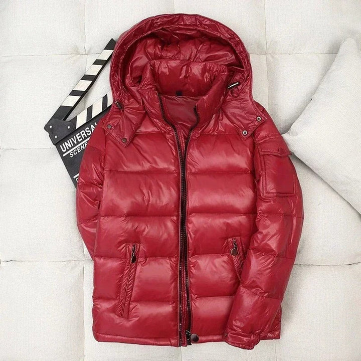 Herrenjacke Winter Glänzende Steppjacke mit Kapuze und Wärmender Daunenfüllung für Kälte und Wind 0