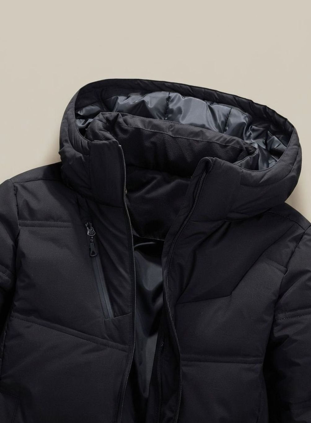Herrenjacke Winterjacke Gefütterte Kapuzenjacke mit Abnehmbarer Kapuze und Reißverschlusstaschen für Kalte Tage 2