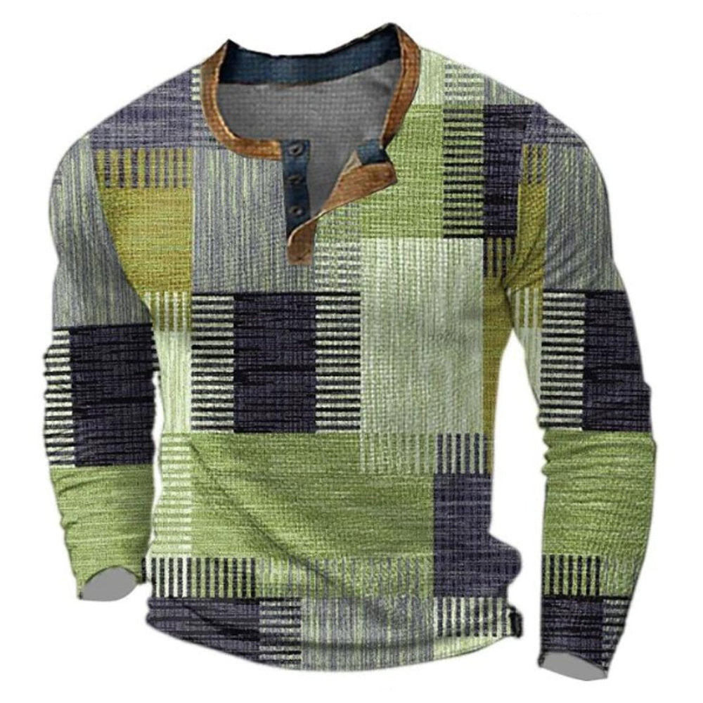 Herrenpullover Retro Colorblock Langarm Pullover mit Henley-Kragen im Vintage Stil 1