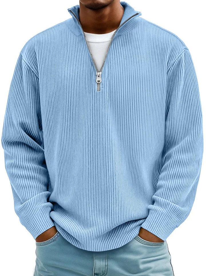 Herrenpullover Rippstrick Mit Stehkragen & Viertelreißverschluss – Komfortabler Sweater Für Alltag Und Büro 0