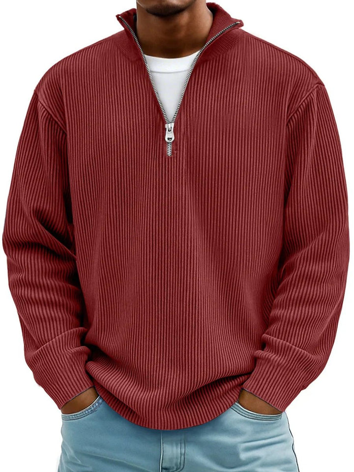 Herrenpullover Rippstrick Mit Stehkragen & Viertelreißverschluss – Komfortabler Sweater Für Alltag Und Büro 1
