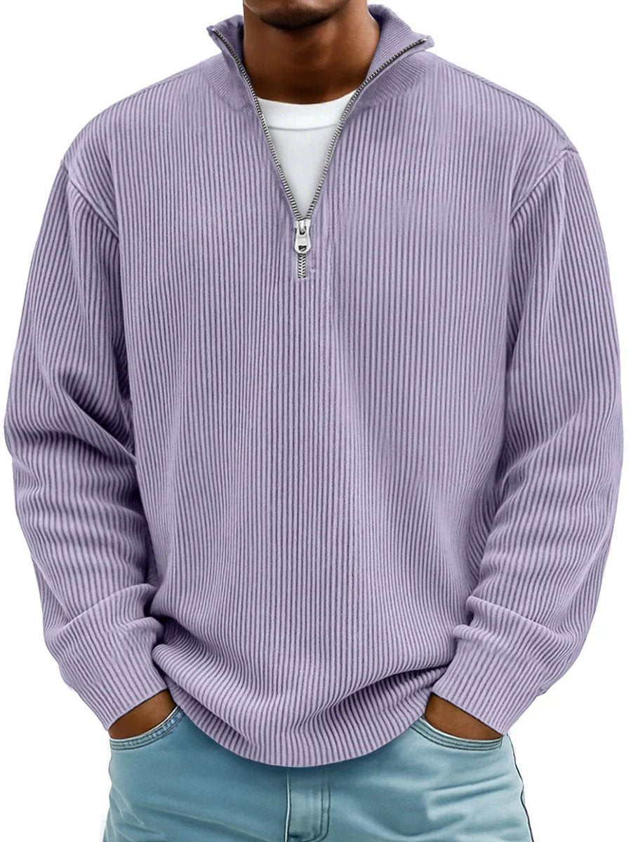 Herrenpullover Rippstrick Mit Stehkragen & Viertelreißverschluss – Komfortabler Sweater Für Alltag Und Büro 2