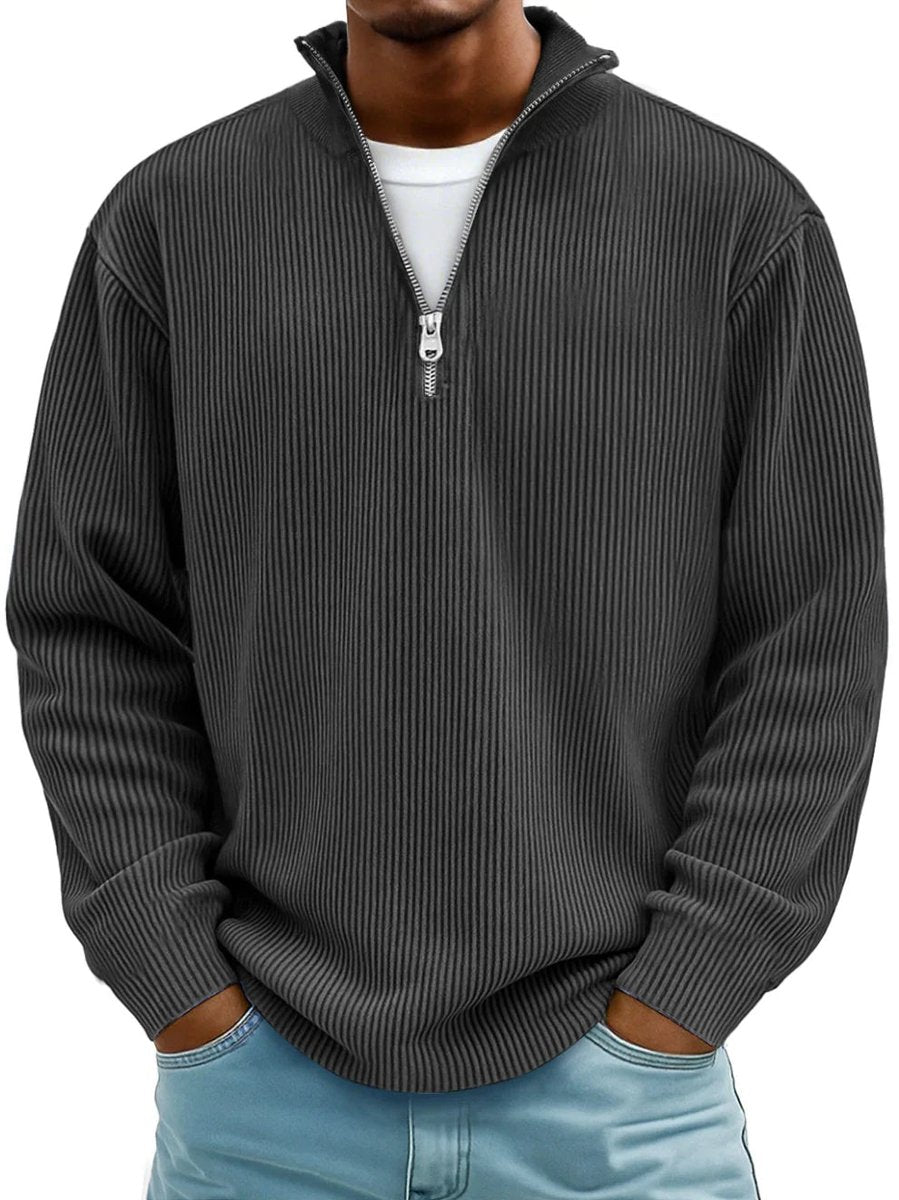 Herrenpullover Rippstrick Mit Stehkragen & Viertelreißverschluss – Komfortabler Sweater Für Alltag Und Büro 3