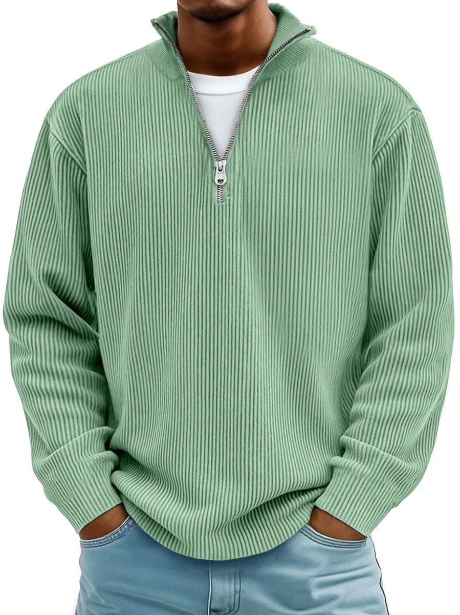 Herrenpullover Rippstrick Mit Stehkragen & Viertelreißverschluss – Komfortabler Sweater Für Alltag Und Büro 7
