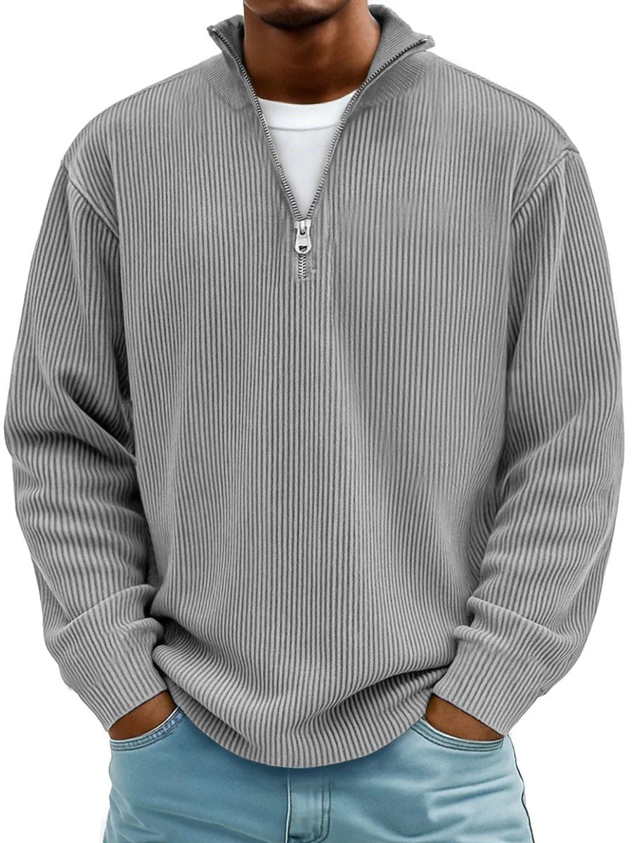 Herrenpullover Rippstrick Mit Stehkragen & Viertelreißverschluss – Komfortabler Sweater Für Alltag Und Büro 8