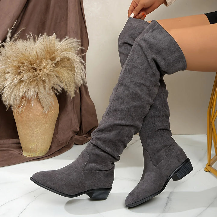 Jacinda | Damen Overknee-Stiefel mit niedrigem Blockabsatz 1
