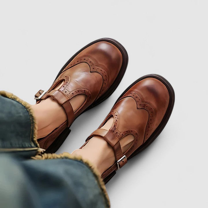Klassische Damen T-Riemchen Schuhe mit Orthopädischer Fußgewölbeunterstützung für Eleganz und Komfort 0