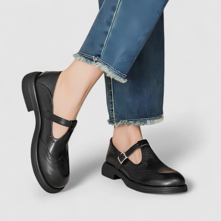 Klassische Damen T-Riemchen Schuhe mit Orthopädischer Fußgewölbeunterstützung für Eleganz und Komfort 1