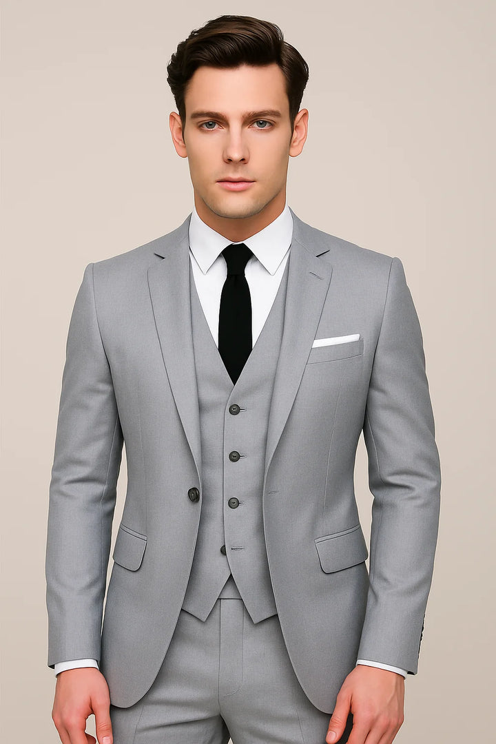 Klassischer Herren Dreiteiler Anzug Frühling Sakko Weste Hose Eleganter Schnitt 1