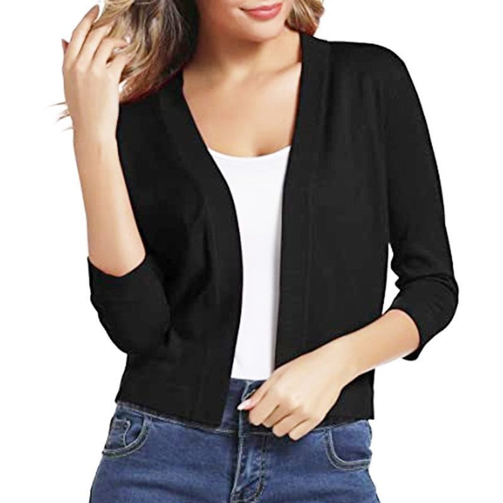 Kurzer Damen-Cardigan mit offener Vorderseite und 3/4-Ärmeln für vielseitige Lagenlooks 1