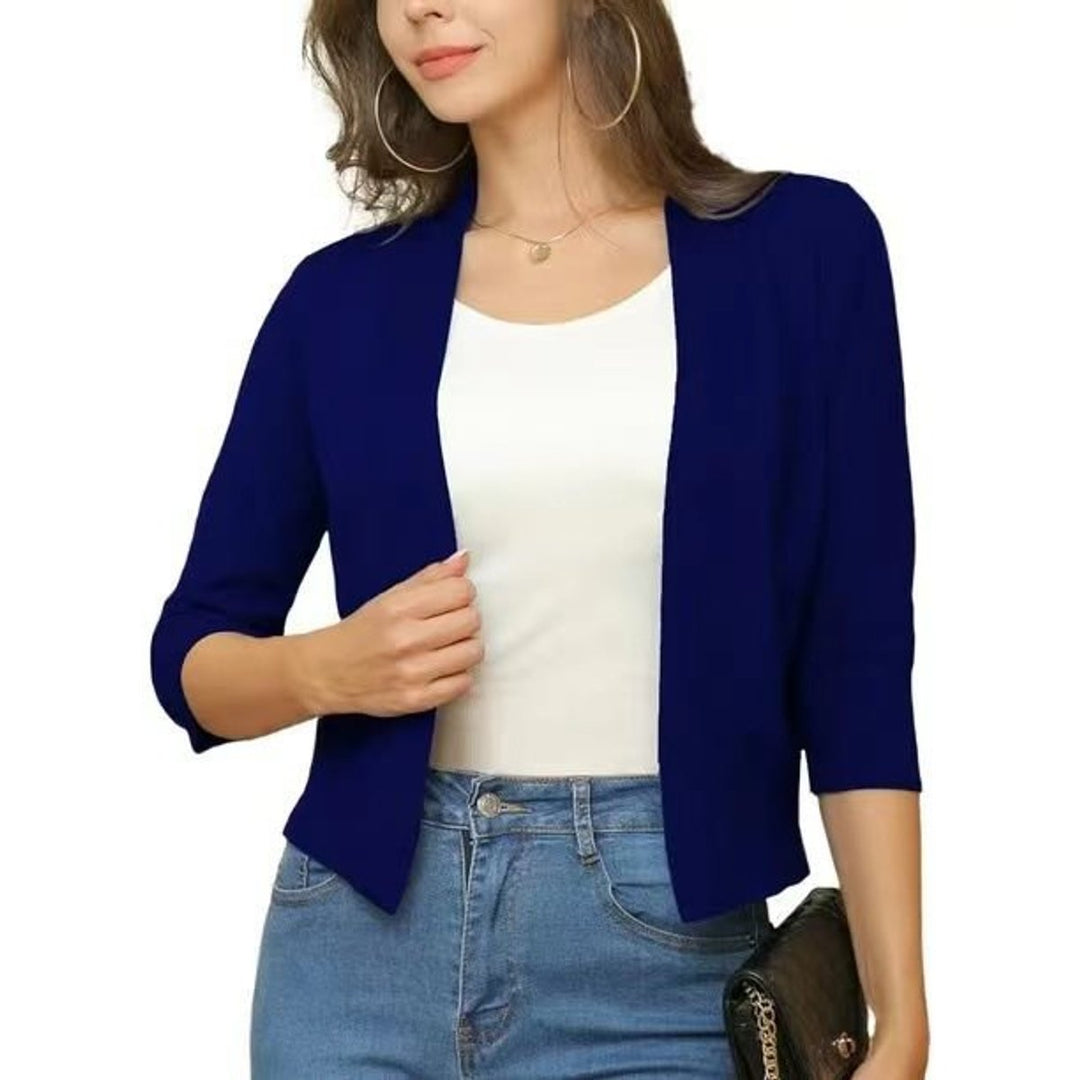 Kurzer Damen-Cardigan mit offener Vorderseite und 3/4-Ärmeln für vielseitige Lagenlooks 4