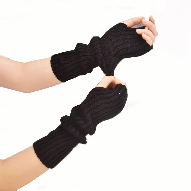 Lange fingerlose Strickhandschuhe (30 cm) 2