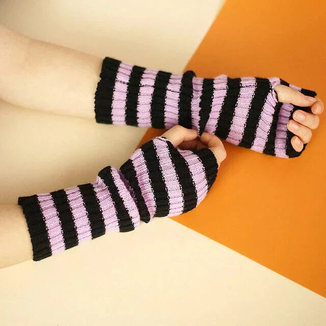 Lange fingerlose Strickhandschuhe (30 cm) 3