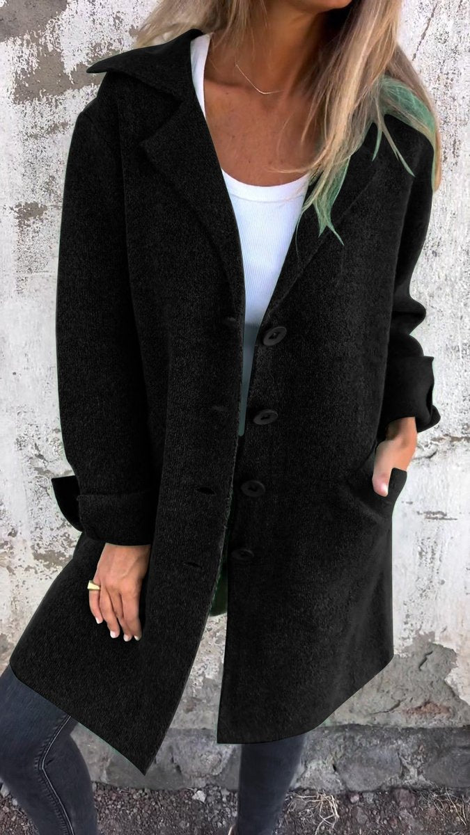 Langer Damenmantel mit Reverskragen und Knopfleiste für Alltag und Büro 11