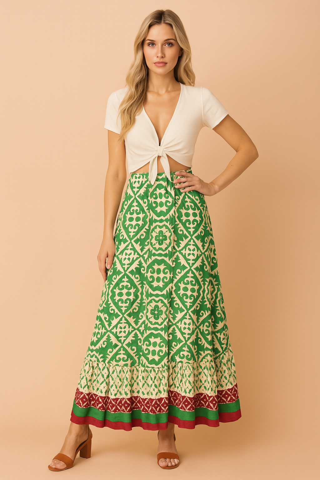 Langer Sommerrock im Retro-Boho-Stil für Frauen - Eleganter, vielseitiger Look 0