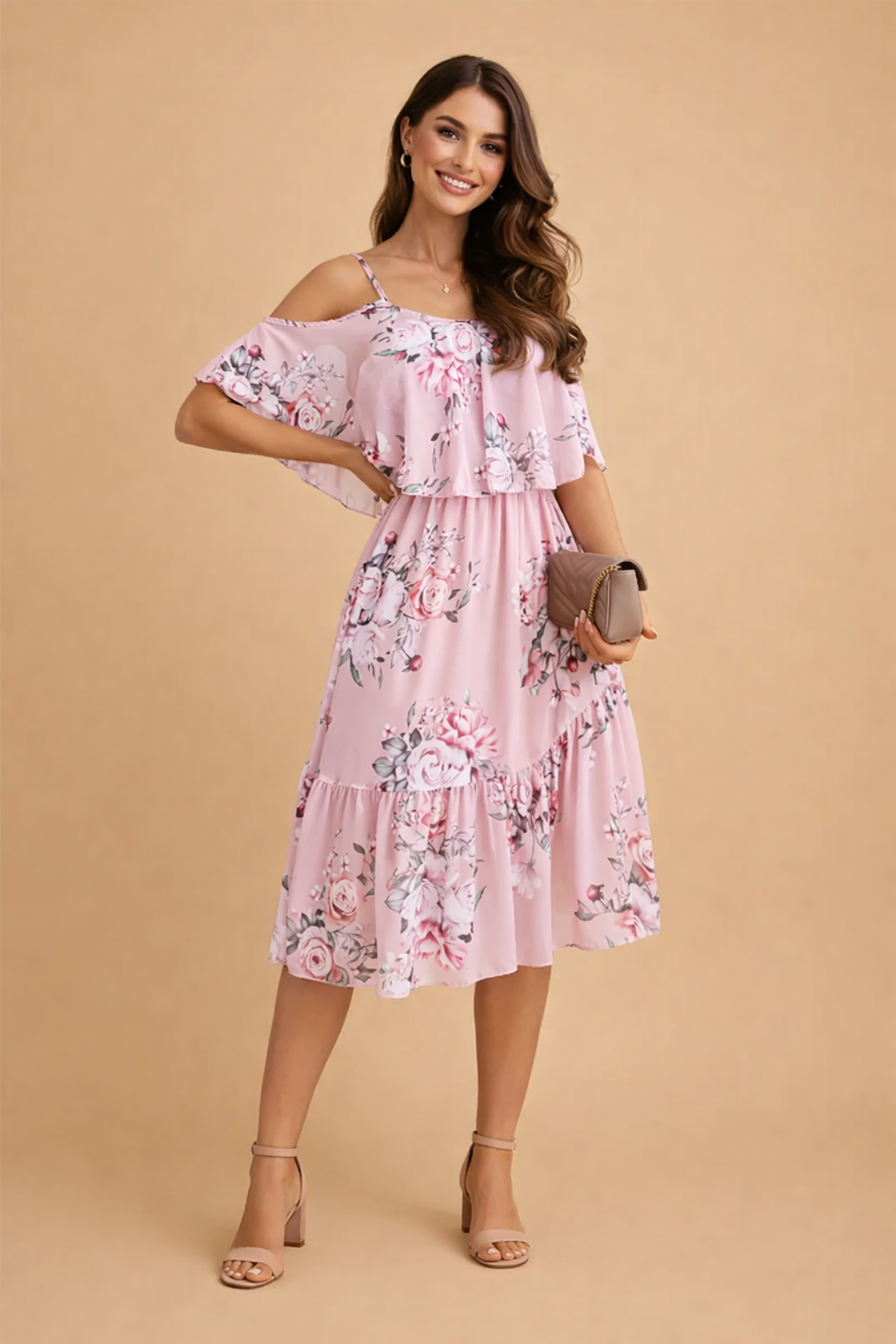 Luftiges Blumenkleid für Damen – Elegantes Sommerkleid mit schulterfreien Ärmeln 2