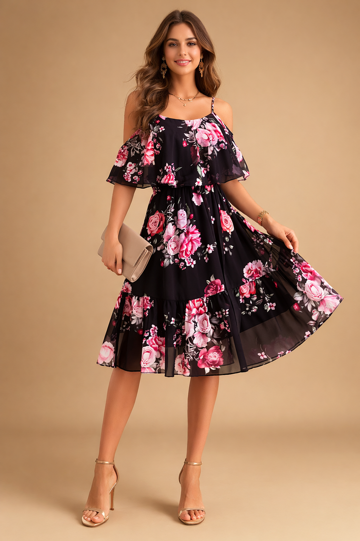 Luftiges Blumenkleid für Damen – Elegantes Sommerkleid mit schulterfreien Ärmeln 3