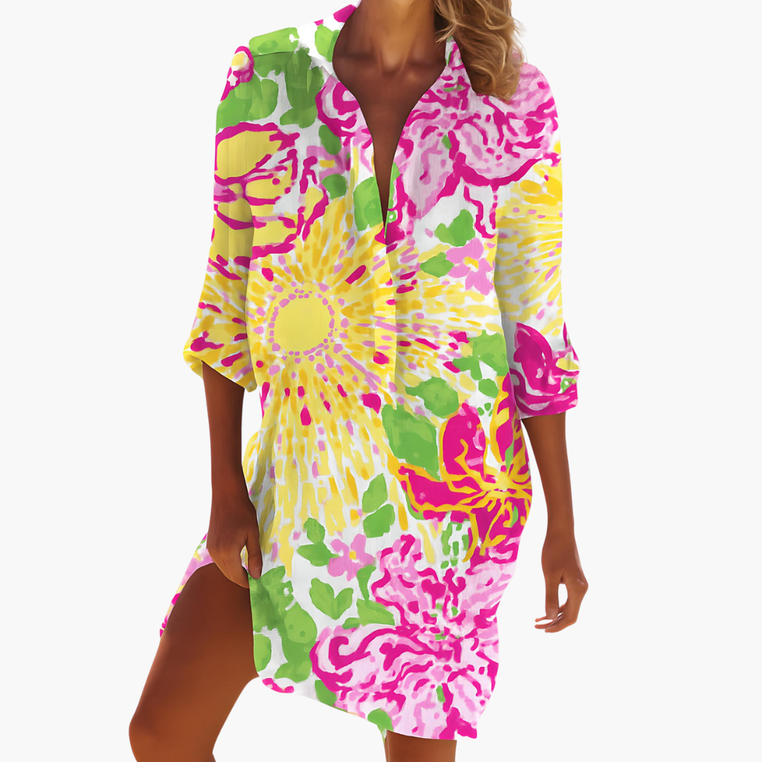 Luftiges Damen Hemdblusenkleid mit langen Ärmeln für den Sommer 0
