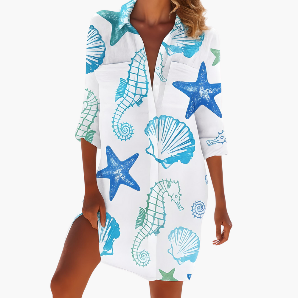 Luftiges Damen Hemdblusenkleid mit langen Ärmeln für den Sommer 1