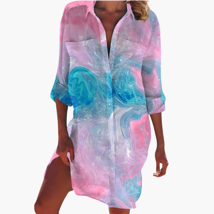 Luftiges Damen Hemdblusenkleid mit langen Ärmeln für den Sommer 3