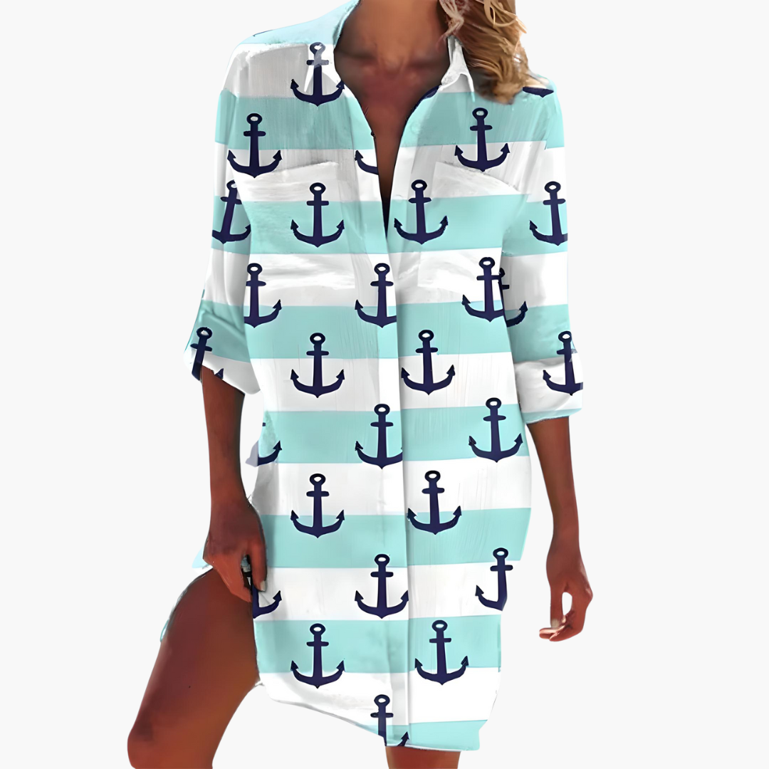 Luftiges Damen Hemdblusenkleid mit langen Ärmeln für den Sommer 4