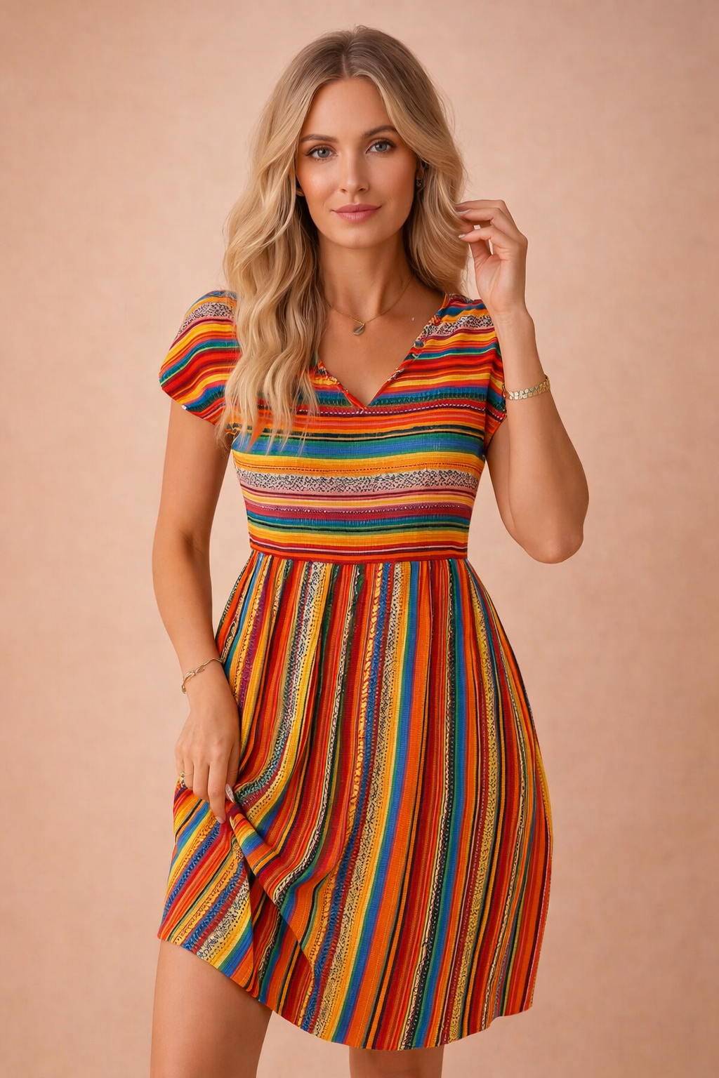 Luftiges gestreiftes Minikleid im Boho-Stil für Damen – Perfekt für den Sommer 1
