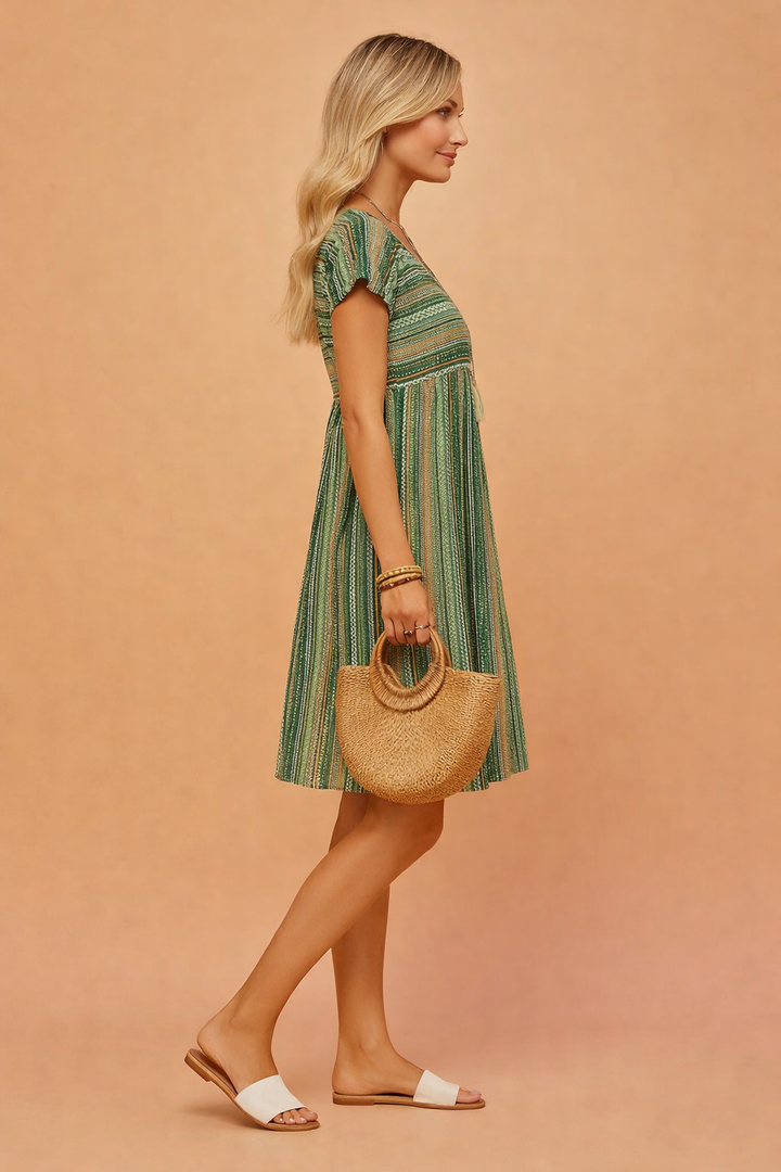 Luftiges gestreiftes Minikleid im Boho-Stil für Damen – Perfekt für den Sommer 2