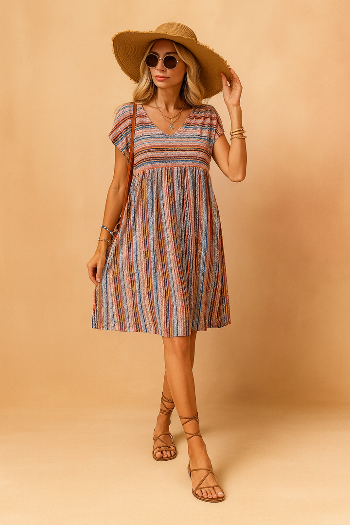 Luftiges gestreiftes Minikleid im Boho-Stil für Damen – Perfekt für den Sommer 5