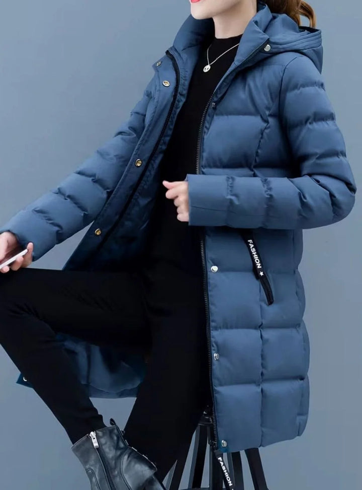 Marie | Damen Winterjacke Gesteppter Mantel mit Kapuze Reißverschluss Mittellang 10