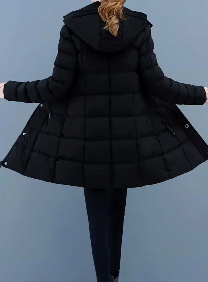 Marie | Damen Winterjacke Gesteppter Mantel mit Kapuze Reißverschluss Mittellang 2
