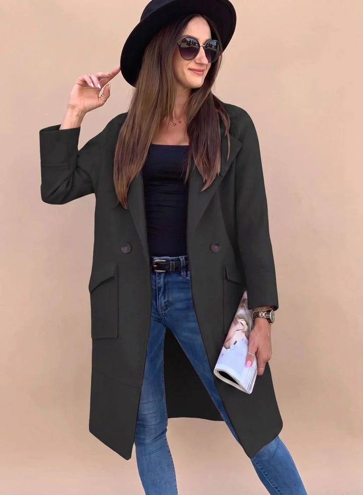 Marlene | Trenchcoat Damen Eleganter Zweireiher Mantel mit Reverskragen Taschen 9