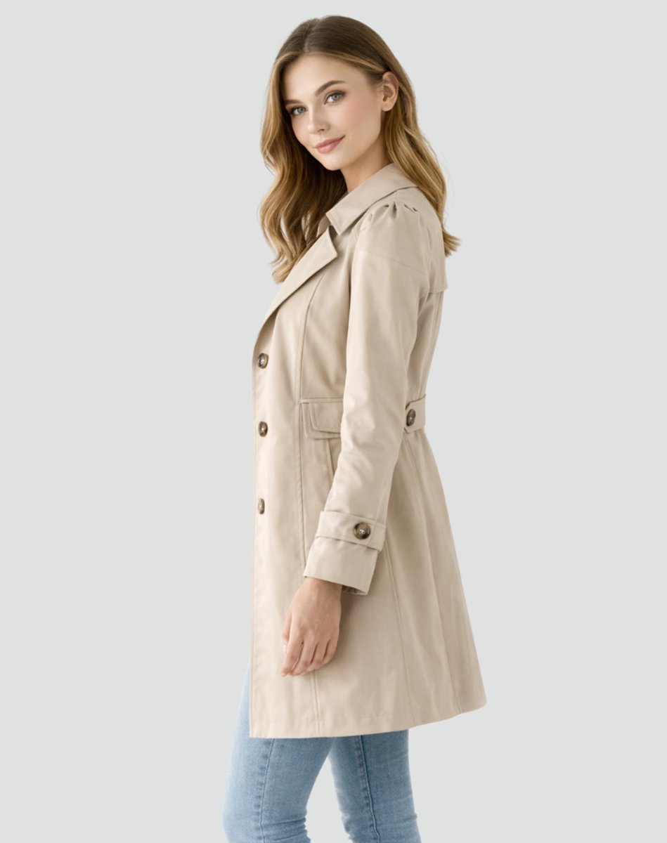 Maßgeschneiderter Damen Trenchcoat Mittellang Zweireihig Eleganter Mantel 5
