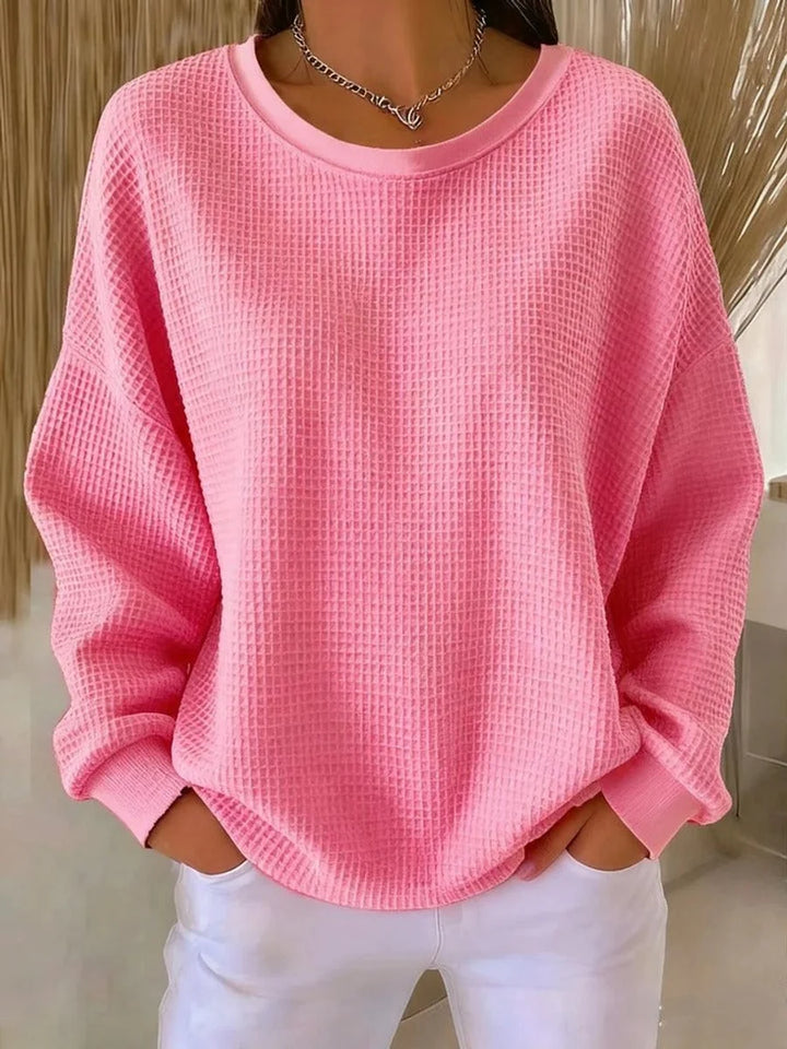 Mia | Damen Waffelstrick Oversize Langarm Rundhals Pullover 0