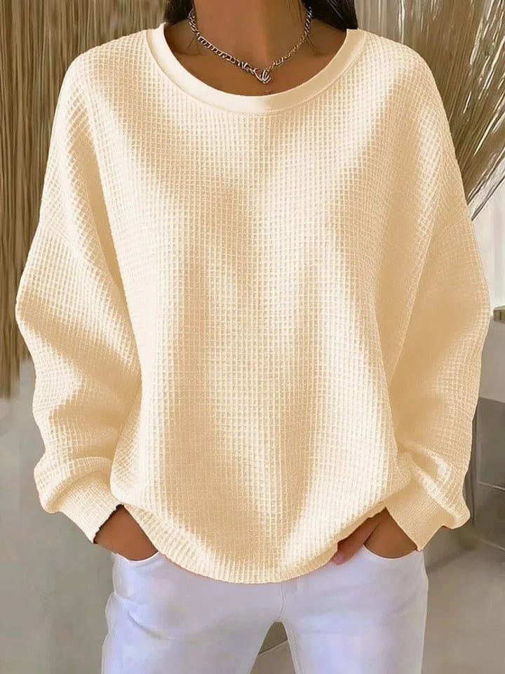 Mia | Damen Waffelstrick Oversize Langarm Rundhals Pullover 4