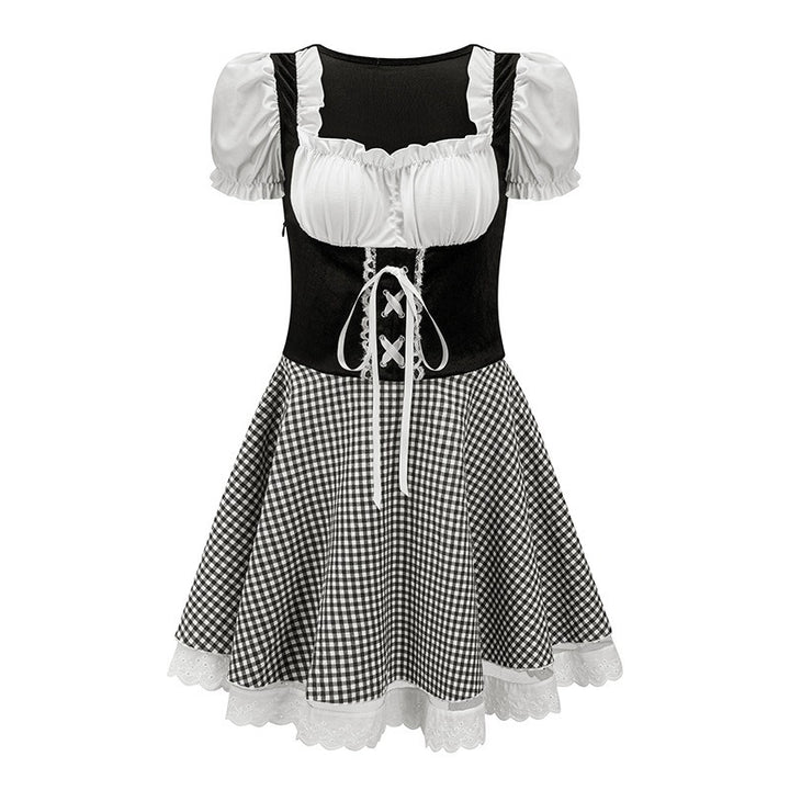 Kurzes Dirndlkleid mit Karomuster und Spitzenapplikation für Damen Festliche Trachtenmode