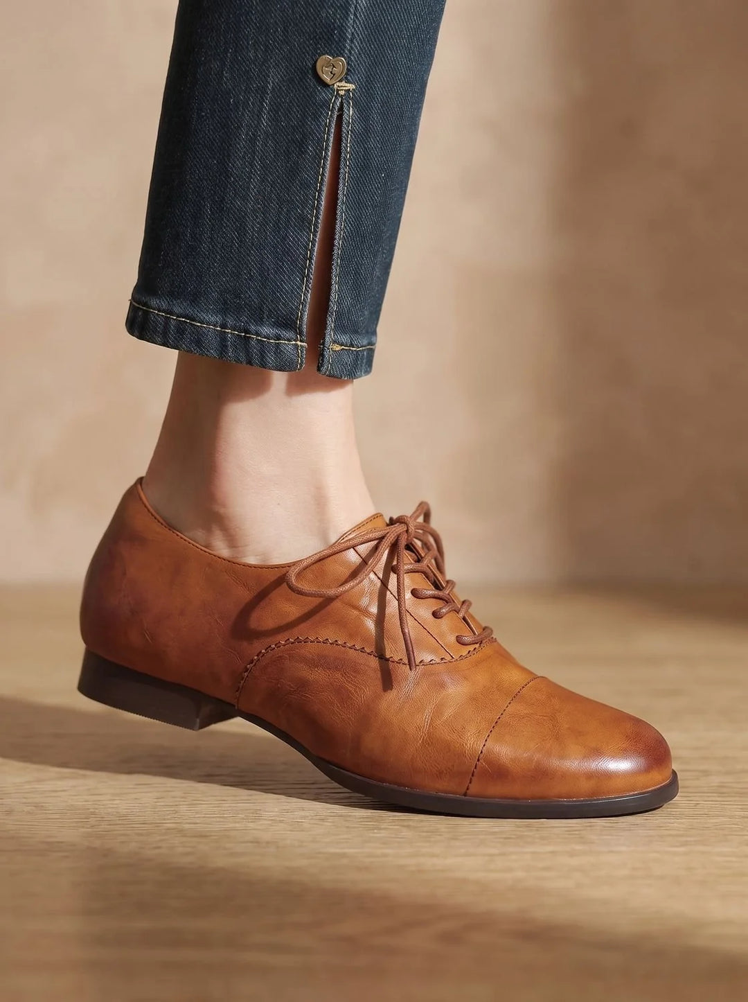 Nora | Damen Leder Oxford Schuhe mit Schnürung und Cap-Toe Flach 0