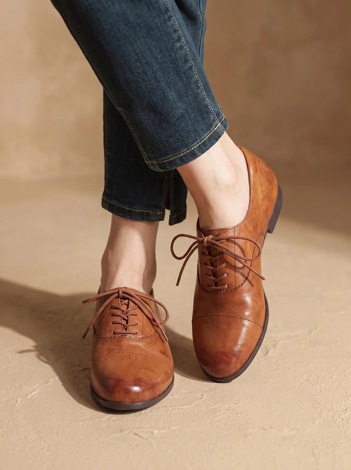Nora | Damen Leder Oxford Schuhe mit Schnürung und Cap-Toe Flach 7