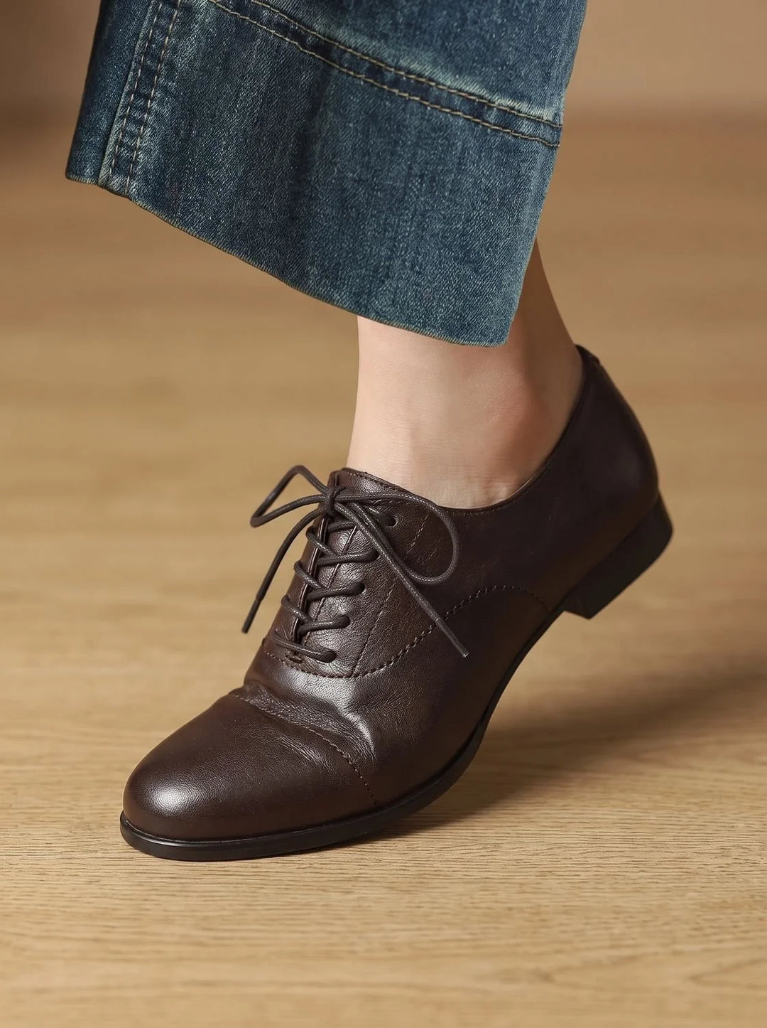 Nora | Damen Leder Oxford Schuhe mit Schnürung und Cap-Toe Flach 9