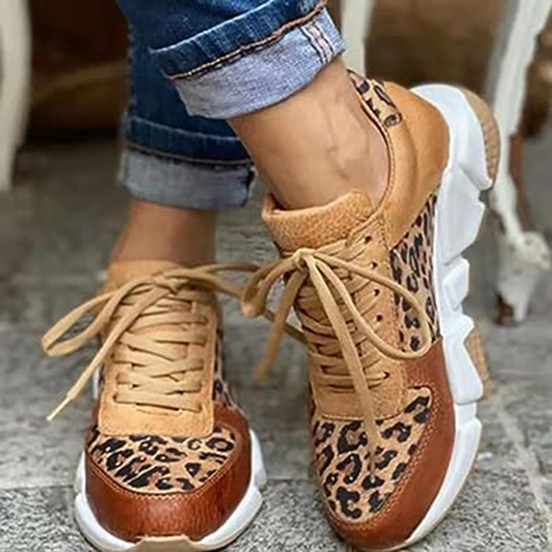 Orthopädische Damen-Sneaker mit Leopardenmuster und Schnürung für Frühling 0