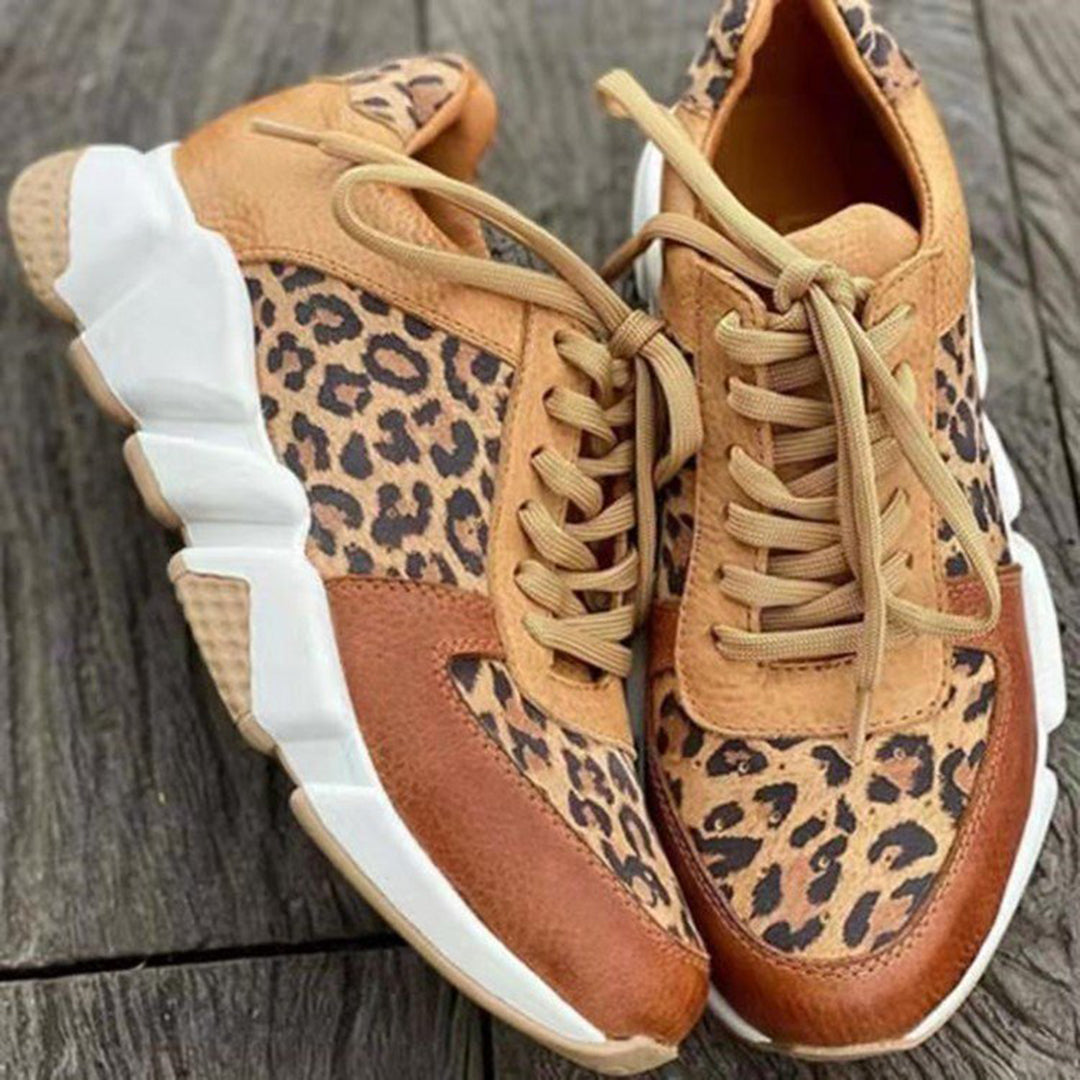 Orthopädische Damen-Sneaker mit Leopardenmuster und Schnürung für Frühling 1