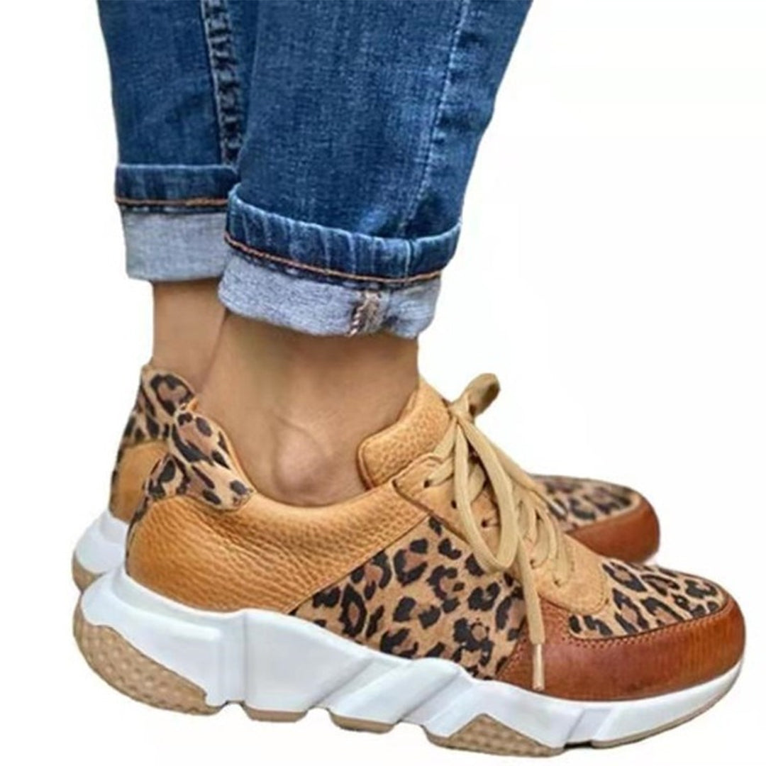 Orthopädische Damen-Sneaker mit Leopardenmuster und Schnürung für Frühling 3