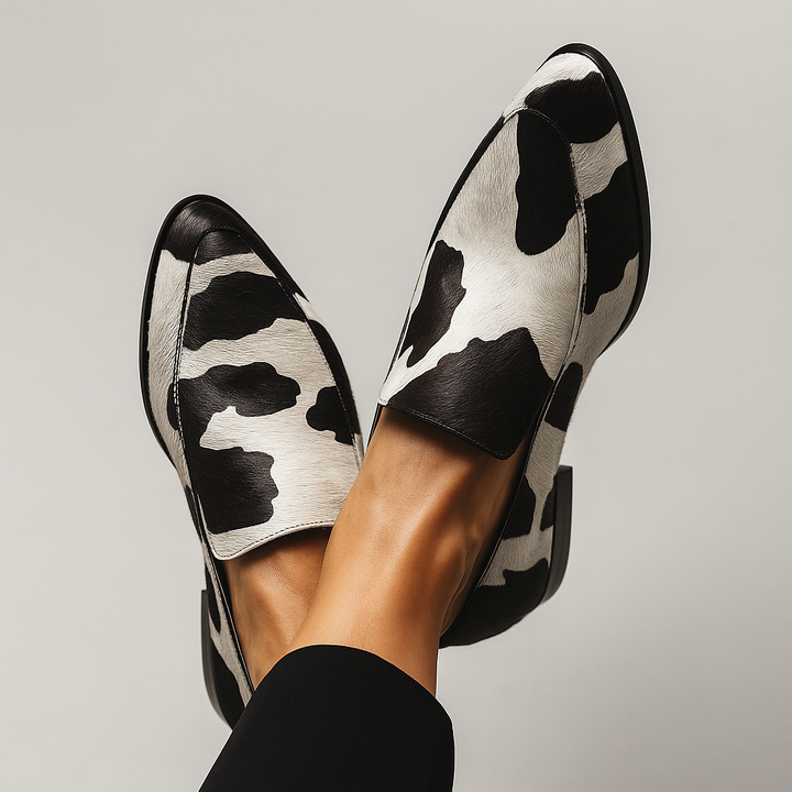 Orthopädische Damen Slip-On Schuhe mit Kuhmuster und Arch Support für Alltag und Freizeit 0