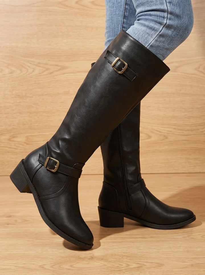 Orthopädische Damen Stiefel mit Arch Support Kniehoch Doppelschnallen Blockabsatz 2