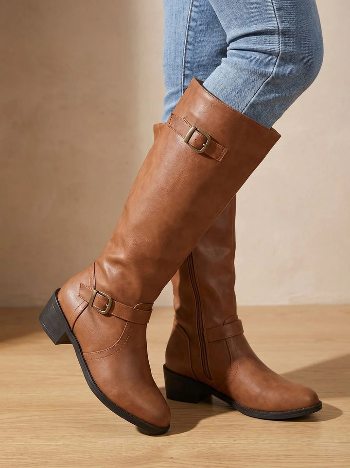 Orthopädische Damen Stiefel mit Arch Support Kniehoch Doppelschnallen Blockabsatz 4