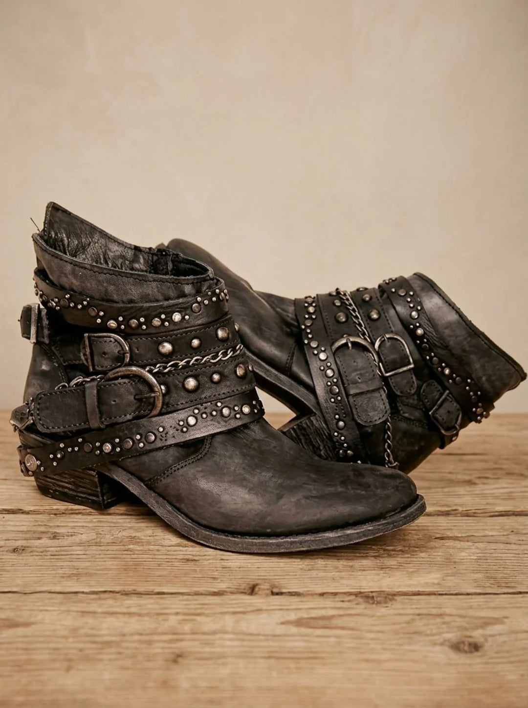 Orthopädische Damen Western Stiefeletten mit Arch Support und Schnallenriemen im Vintage Stil 4
