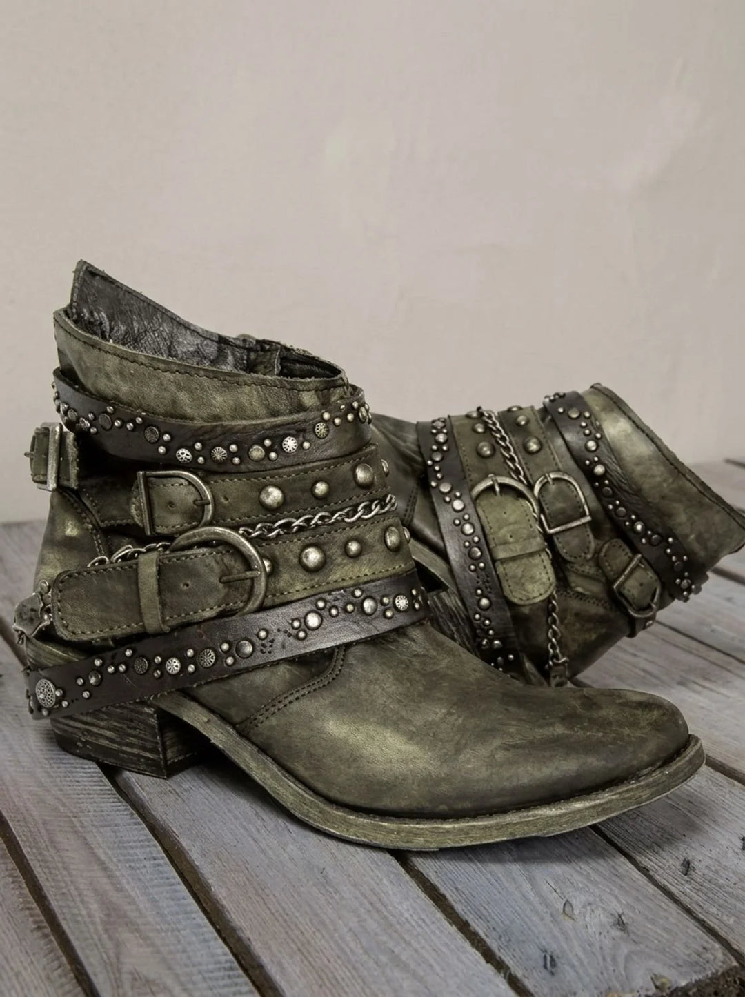 Orthopädische Damen Western Stiefeletten mit Arch Support und Schnallenriemen im Vintage Stil 7